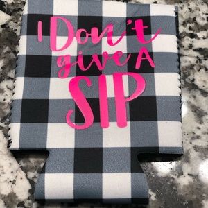 Koozie holder black and white with hot pink vinyl.
